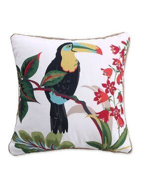 new Levtex Teraina Toucan Feather-filled 18x18" Accent Pillow - White Red Yellow